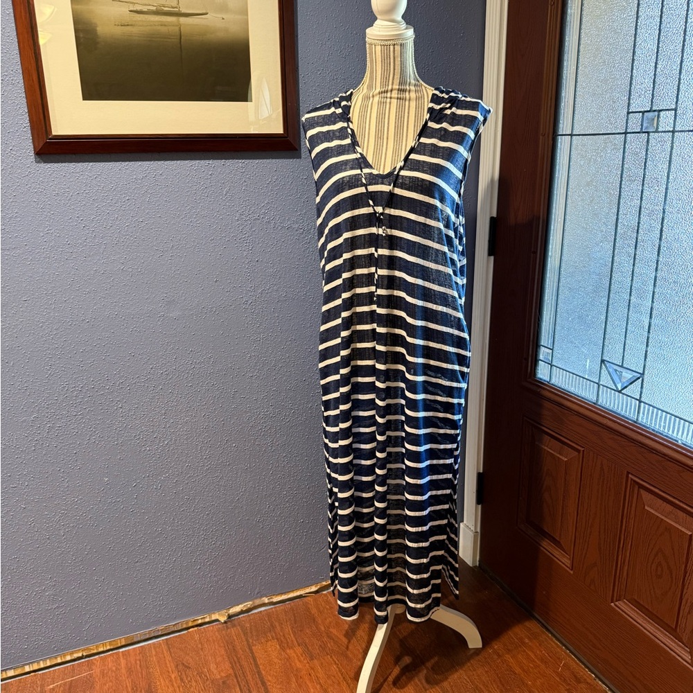 Striped Navy and White Sleeveless Coverup